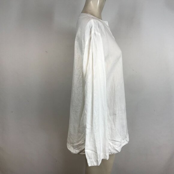 LAUREN RALPH LAUREN - WOMEN'S MEDIUM - WHITE 100% LINEN LONG SLEEVE V NECK SHIRT - Picture 4 of 7